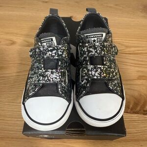 Converse Kids Black and Silver Glitter Sneakers